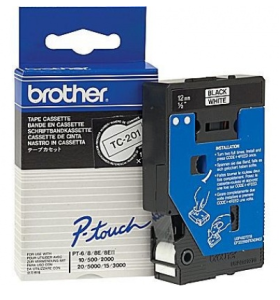 Taśma Brother TC-201 12mm x 7,7m czarny nadruk / białe tło