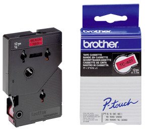 Taśma Brother TC-401 12mm x 7,7m czarny nadruk / czerwone tło