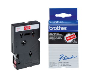 Taśma Brother TC-495 9mm x 7,7m biały nadruk / czerwone tło