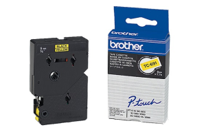 Taśma Brother TC-691 9mm x 7,7m czarny nadruk / żółte tło