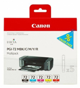 Tusz Canon PGI-72CMYKR Multipack Zestaw Black+Cyan+Magenta+Yellow+Red 5 x 14 ml